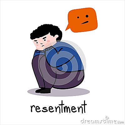 A man with an expression of resentment on his face. Vector Illustration