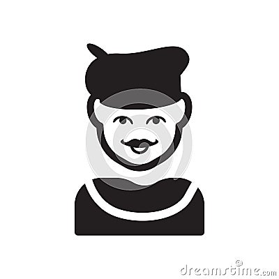 Man face with beret and goatee icon. Trendy Man face with beret Vector Illustration
