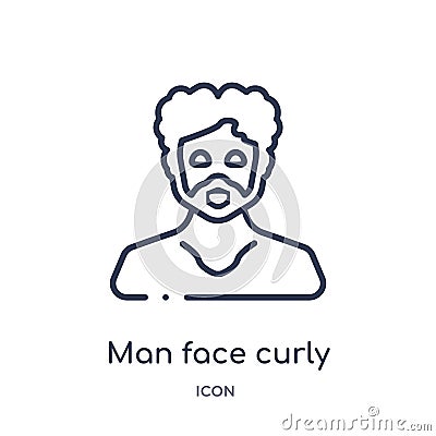 man face curly hair and moustache icon from people outline collection. Thin line man face curly hair and moustache icon isolated Vector Illustration