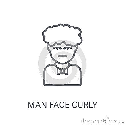 Man face curly hair and moustache icon. Trendy Man face curly ha Vector Illustration