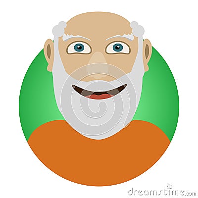 Man face emotive icon. Old man with beard smiling isolated flat vector illustration Happy human psychological portrait. Vector Illustration