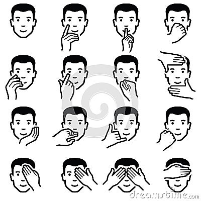 Man face with hand emoticons vector illustration Vector Illustration