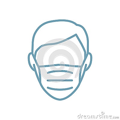 Man face mask line icon vector illustration isolated. Protection medical wear Vector Illustration