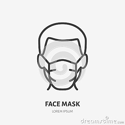 Man in face mask line icon, vector pictogram of disease prevention. Protection wear from coronavirus, air pollution Vector Illustration