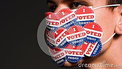 I voted stickers on face mask Stock Photo