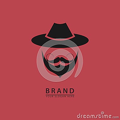 man face mustache and beard neatly hat for haircut icon and logo Vector Illustration