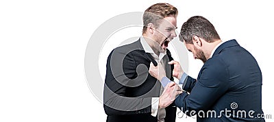 Man face portrait, banner with copy space. disagreed men business partners or colleague disputing while conflict Stock Photo