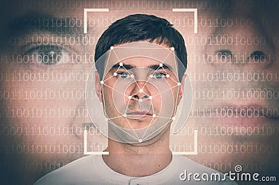 Man face recognition - biometric verification concept Stock Photo
