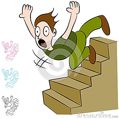 Man Falling Down Flight of Stairs Vector Illustration