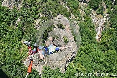 Bungee jumping from 70-metre-high bridge Stock Photo