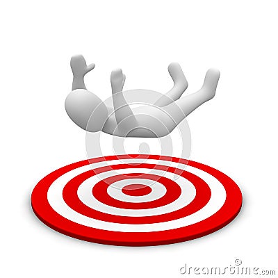 Man falling down to red target Cartoon Illustration