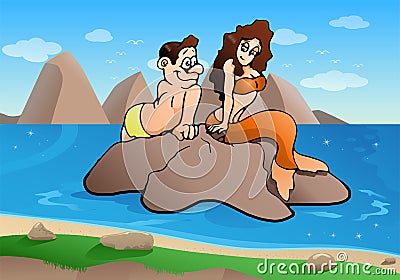 Man falling in love with mermaid Stock Photo