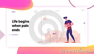 Man Feel Pain in Stomach Website Landing Page. Food Poisoning, Digestive Tract Indigestion Stomachache Pain Abdominal Vector Illustration