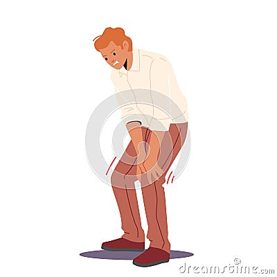 Man Feel Strong Pain in Knee. Male Character Touching Leg, Health Problem, Disease Symptoms and Unhealthy Body Sickness Vector Illustration