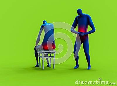 Man feeling stomachache and man having Hemorrhoid Stock Photo