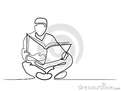 Man in fez reading Koran Vector Illustration