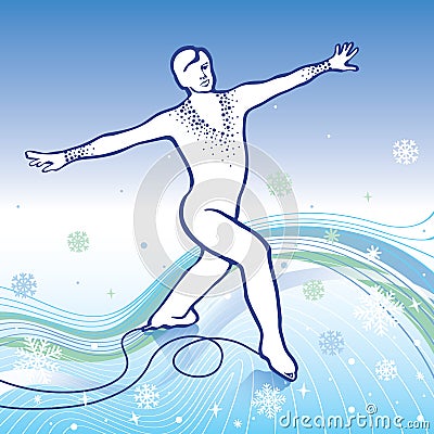 Man figure skates.Gradient background with snowfla Vector Illustration