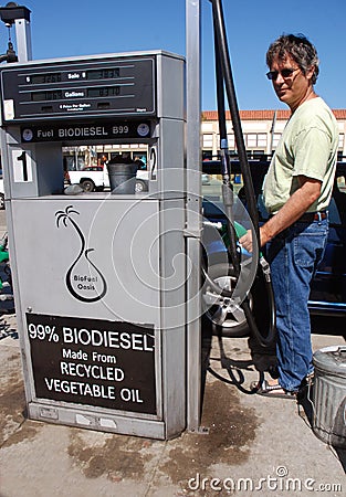 Man filling tank with biodiesel fuel Editorial Stock Photo