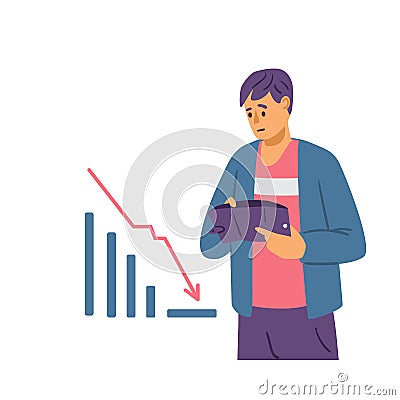 Man finding out his wallet empty, flat cartoon vector illustration isolated. Vector Illustration