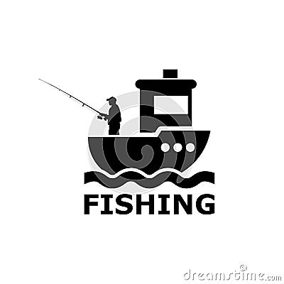 Man fishing on the boat icon isolated on white background Vector Illustration