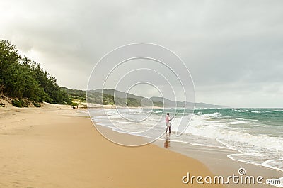 Man fishing in the Indian Ocean, august 2013. Isimangaliso wetland park, South Africa. Editorial Stock Photo