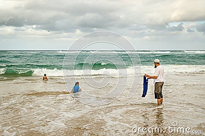 Man fishing in the Indian Ocean, august 2013. Isimangaliso wetland park, South Africa. Editorial Stock Photo