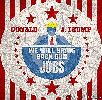 Man flat icon with Donald Trump quote Cartoon Illustration