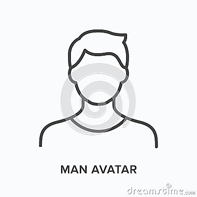 Man flat line icon. Vector outline illustration of adult person. Black thin linear pictogram for manager Vector Illustration