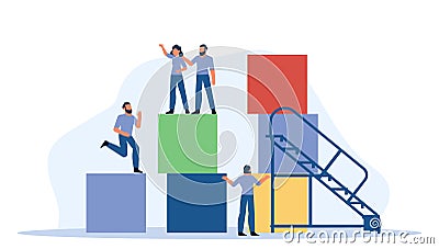 Man in flat vector illustration showcases the idea of a young employee seizing the opportunity for career development and personal Vector Illustration