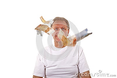 Man with flying money. Stock Photo