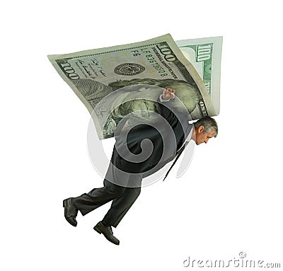 Man flying on wings of money representing financial investments success Stock Photo