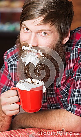 Man with Foam on Beard Stock Photo