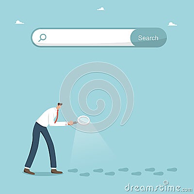 Man follows the footsteps under search bar Vector Illustration