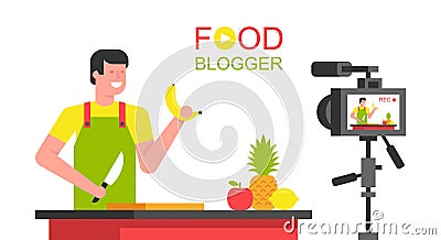 Man Food blogger Vector Illustration