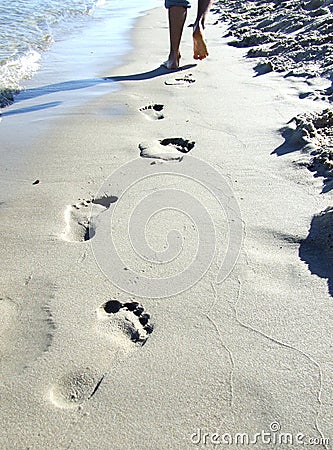 Man footprint on sand Stock Photo