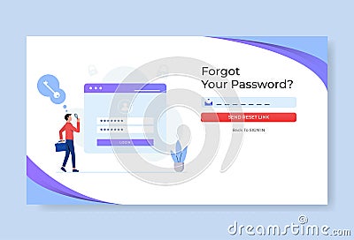 Man forgetting his password illustration. This design can be used for websites, landing pages, UI, mobile applications, posters, Vector Illustration