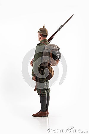 Man in the form of a German infantryman from the times of the First World War Stock Photo