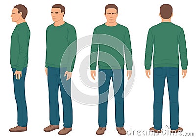 Man , front, back and side view Vector Illustration