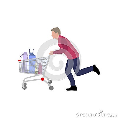 Man with full cart from supermarket Vector Illustration