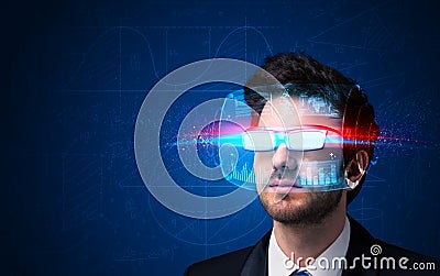 Man with future high tech smart glasses Stock Photo