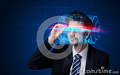 Man with future high tech smart glasses Stock Photo