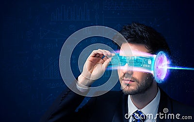 Man from future with high tech smartphone glasses Stock Photo