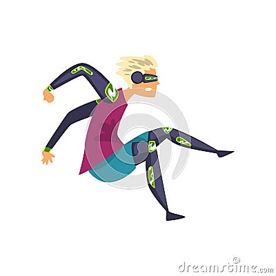 Man in futuristic clothing and glasses jumping, technology of the future in sports vector Illustration on a white Vector Illustration