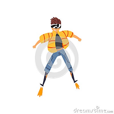 Man in futuristic clothing and jet engine under shoes, technology of the future vector Illustration on a white Vector Illustration