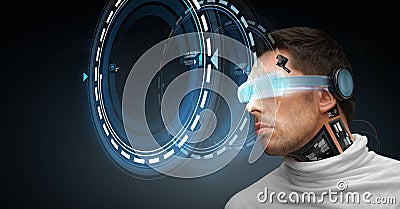 Man with futuristic glasses and sensors Stock Photo