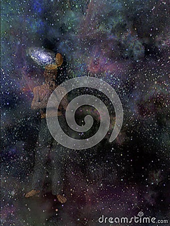 Man with galaxy mind Stock Photo