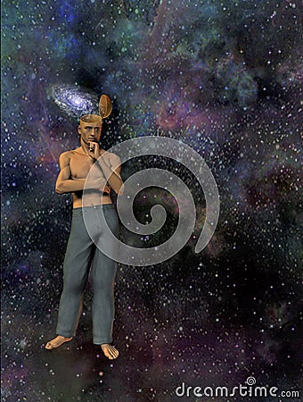 Man with galaxy mind Stock Photo