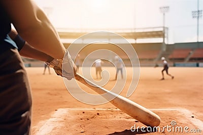 man game baseball kick athlete bat team ball field sport player. Generative AI. Stock Photo