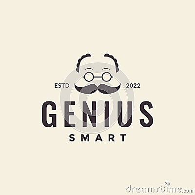 Man genius smart with mustache logo design vector graphic symbol icon illustration creative idea Vector Illustration