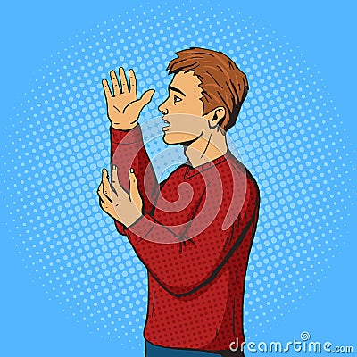 Man gesturing and argues pop art vector Vector Illustration